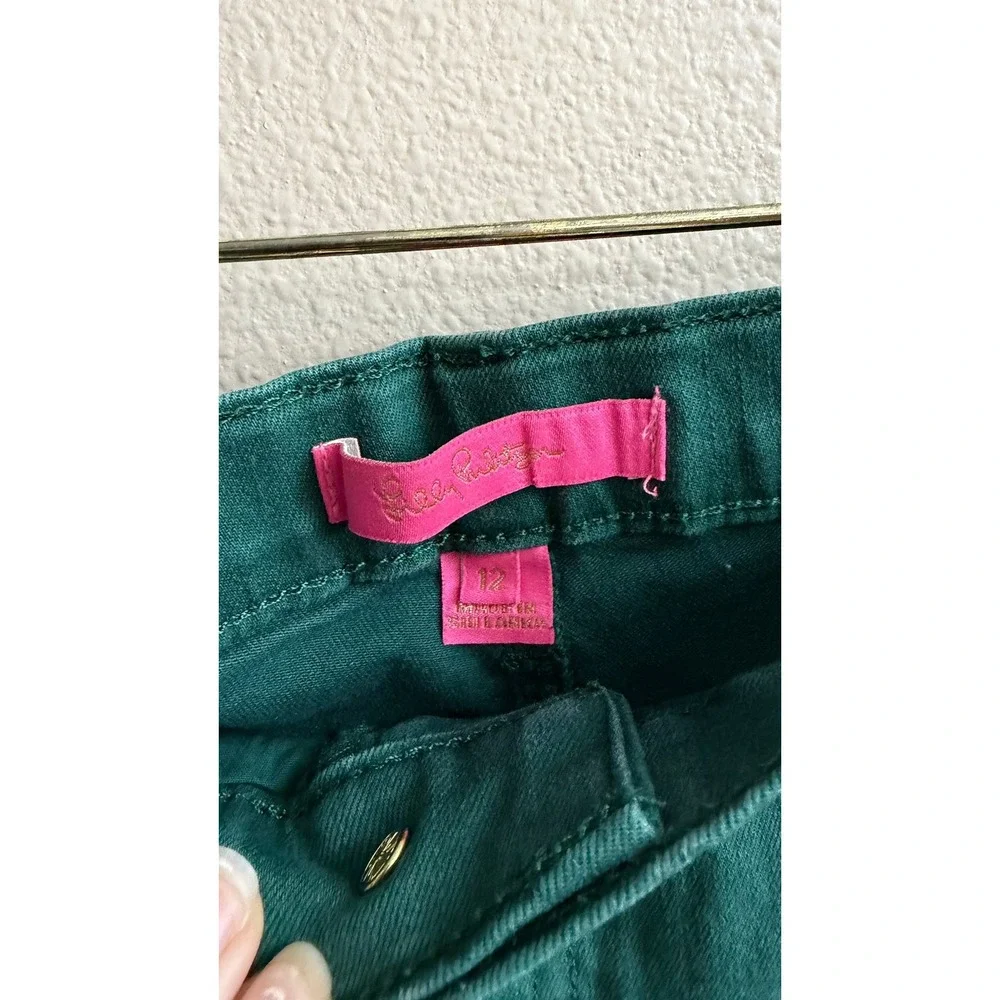 Lilly Pulitzer Kelly Skinny Ankle Pants 12 Green‎ Mid Rise Stretch Denim Preppy